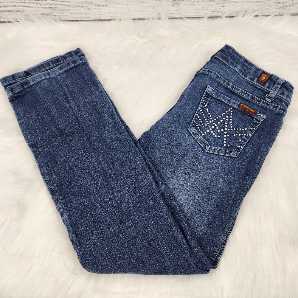 7 For All Mankind Jeweled "A" Pocket Dark Wash Straight Leg Jeans